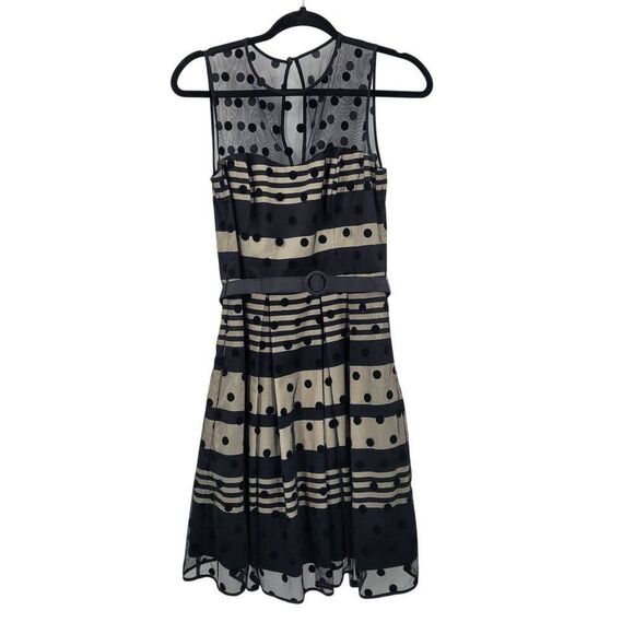 Eliza J Illusion Dot Charmeuse Fit & Flare Dress Sz 6 Black Retro 60s Party - Picture 12 of 13